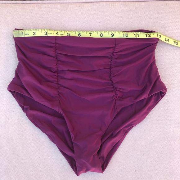 BECCA Ruched Vintage Cut High Waist Bikini Bottom Purple Burgundy Size LG - Picture 9 of 11